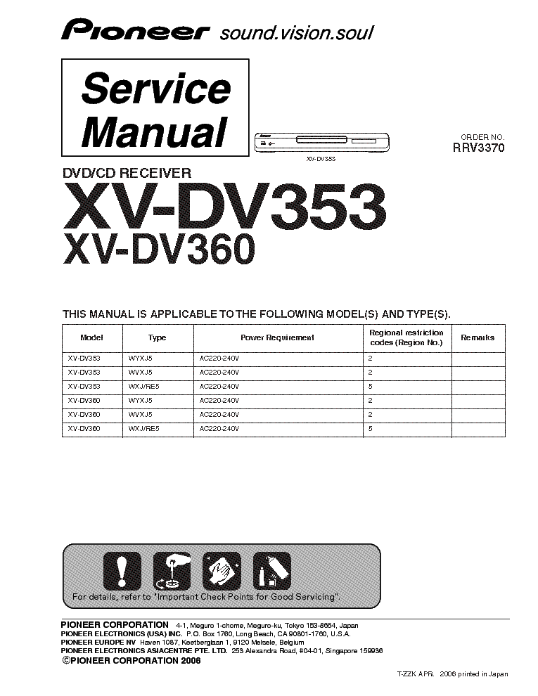 PIONEER XV-DV353 DV360 SM service manual (1st page)