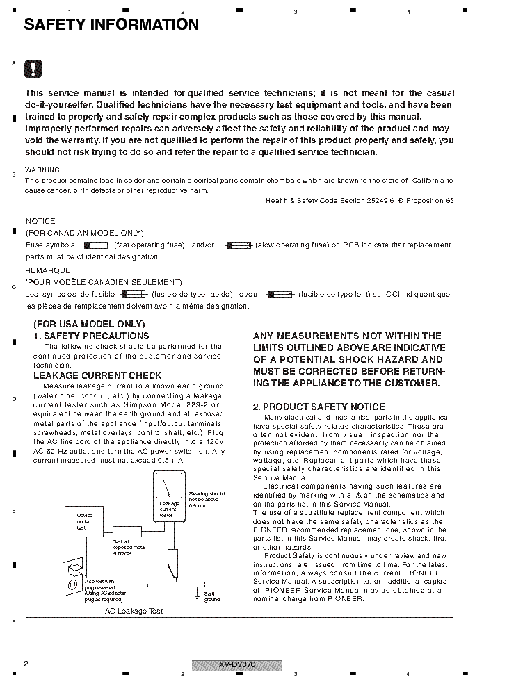 PIONEER XV-DV370 SM service manual (2nd page)