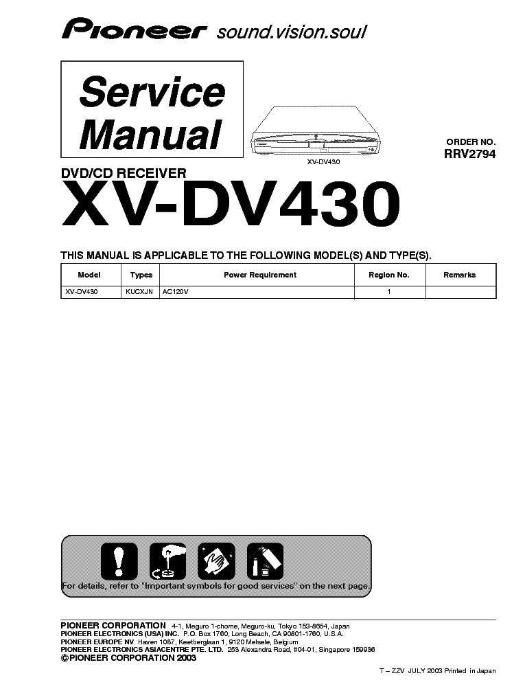 PIONEER XV-DV430 service manual (1st page)