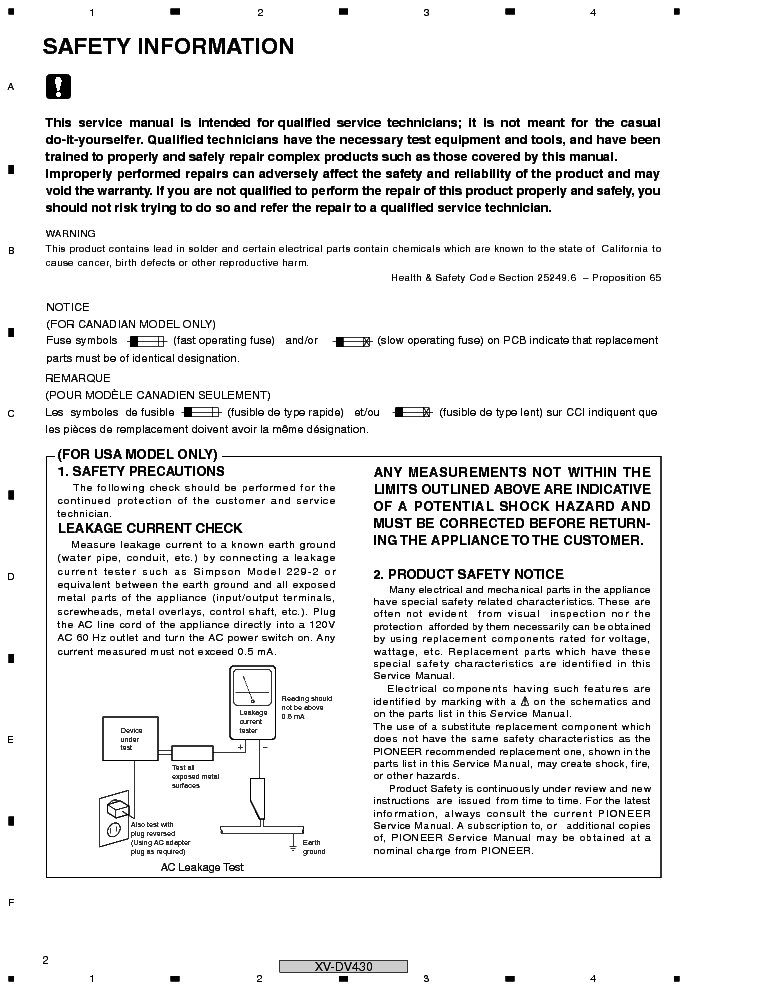 PIONEER XV-DV430 service manual (2nd page)