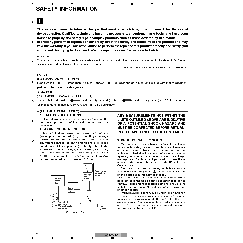 PIONEER XV-DV440 DV740 service manual (2nd page)