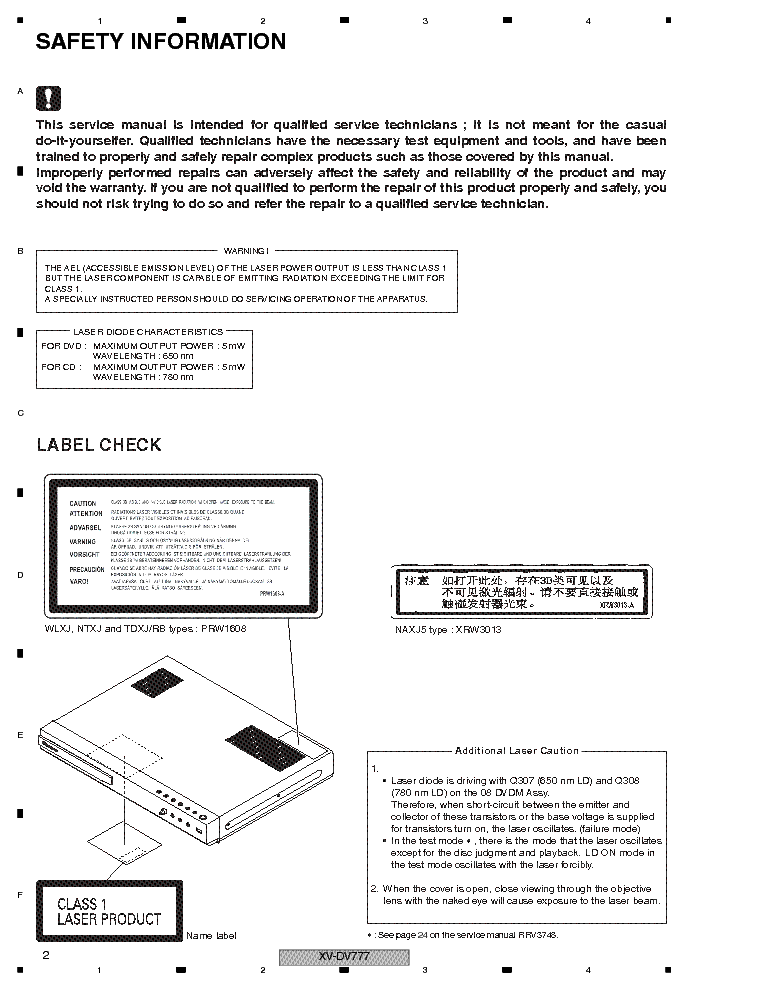 PIONEER XV-DV777 XV-DV373 RRV3771 service manual (2nd page)