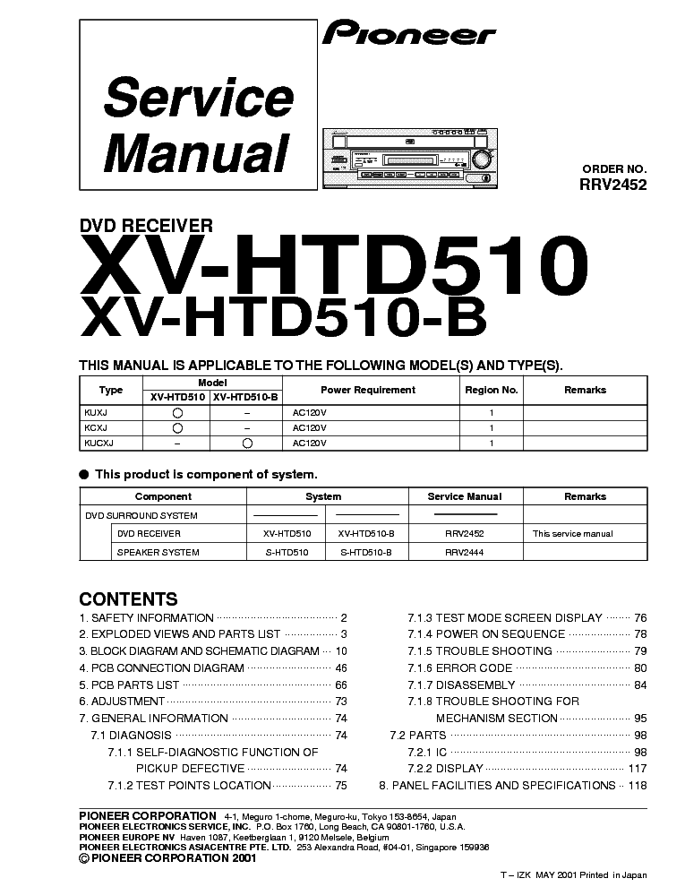 PIONEER XV-HTD-510-B service manual (1st page)
