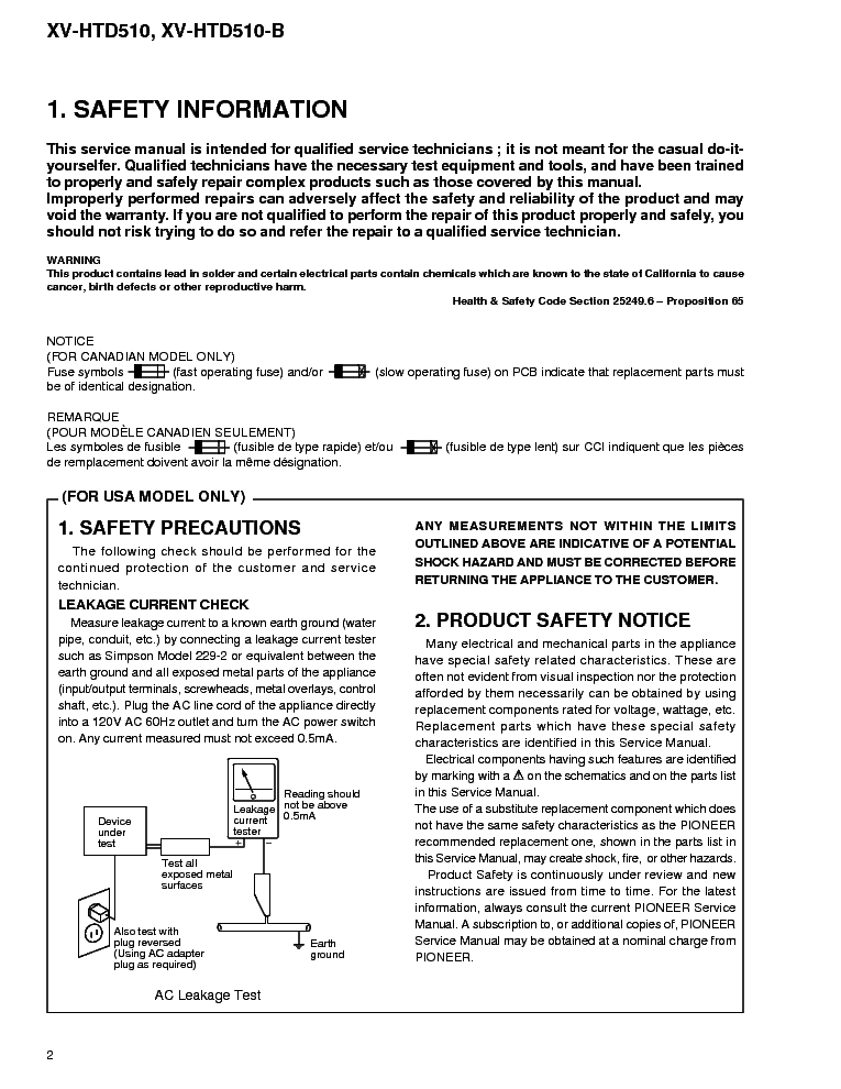 PIONEER XV-HTD-510-B service manual (2nd page)