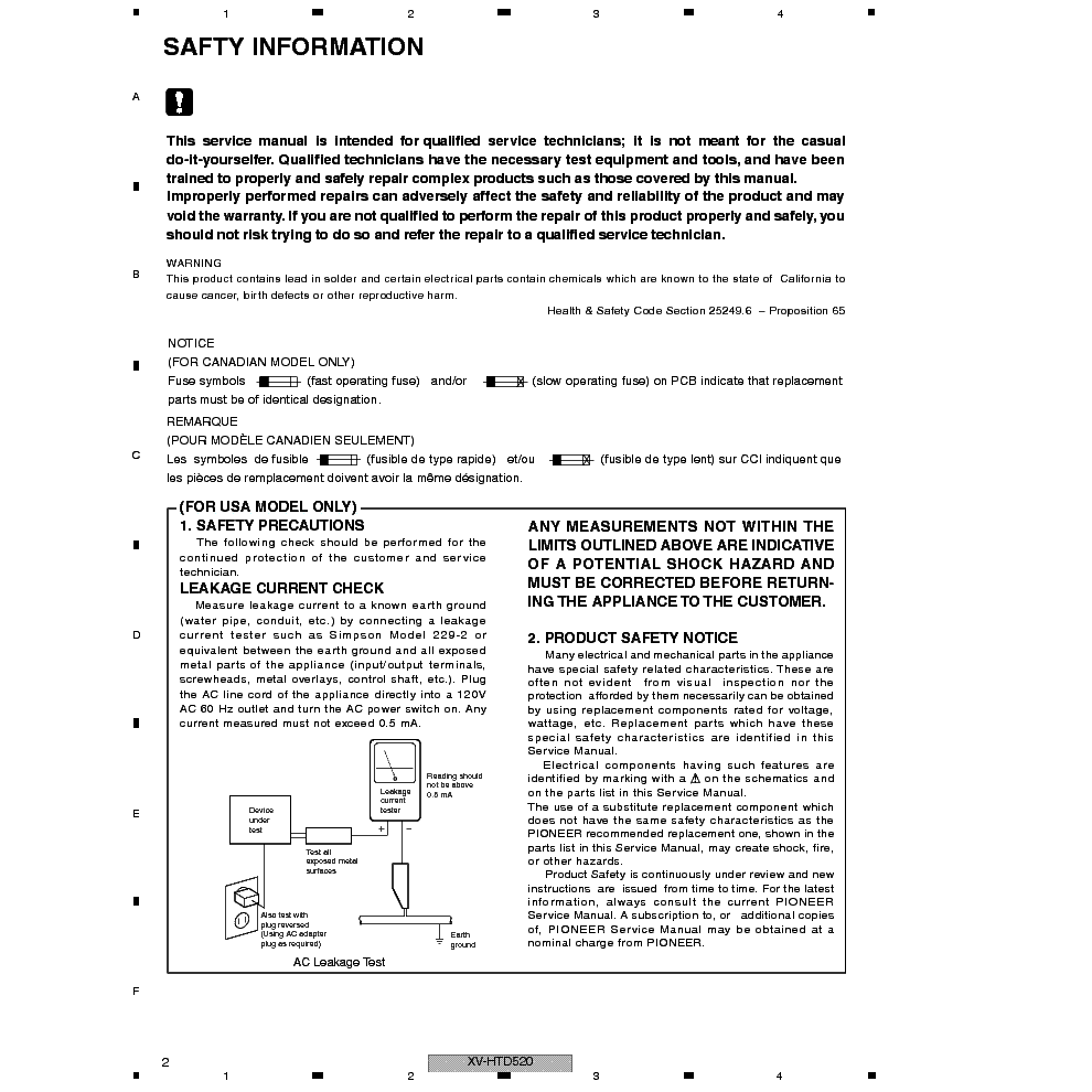 PIONEER XV-HTD520 service manual (2nd page)