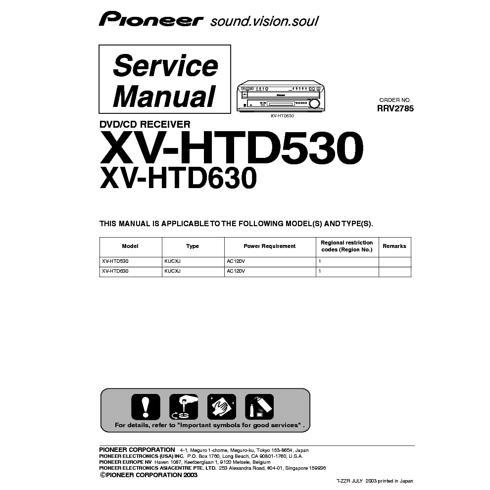 PIONEER XV-HTD530 XV-HTD630 service manual (1st page)