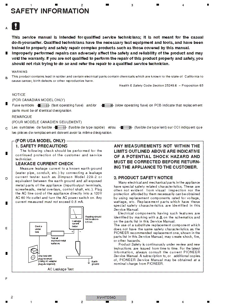 PIONEER XV-HTD540 XV-DV8 service manual (2nd page)