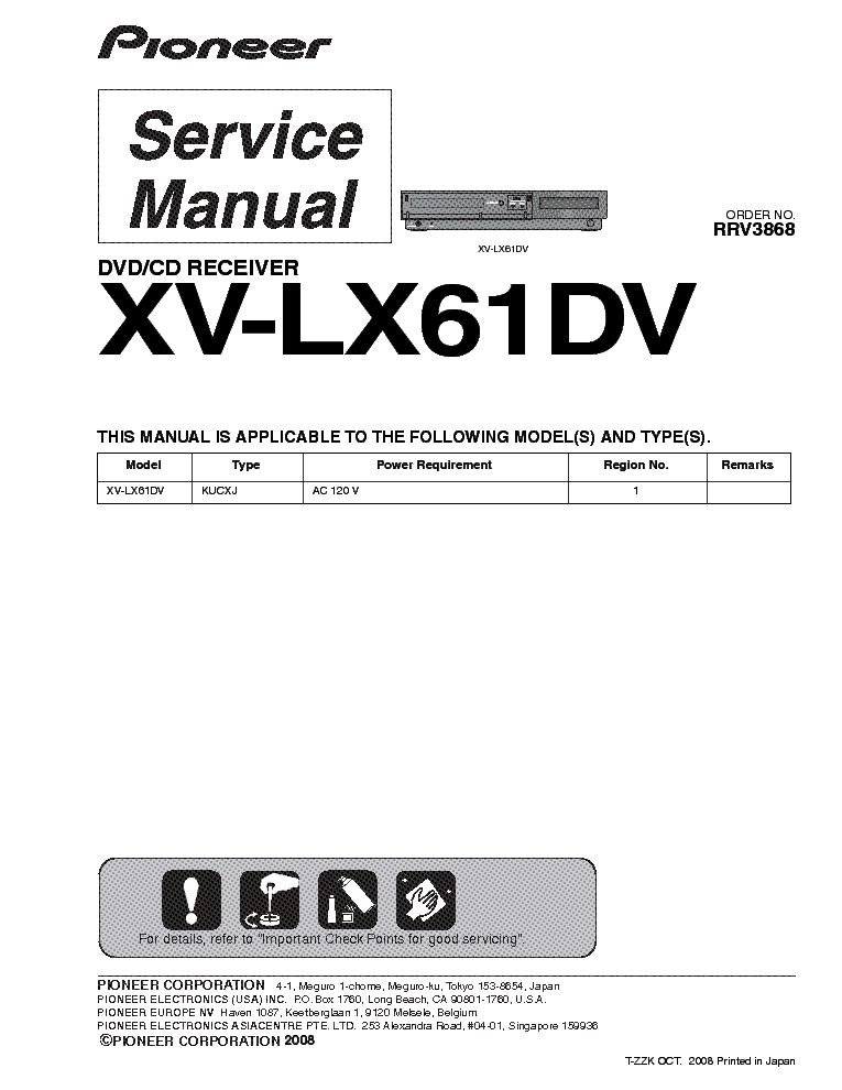 PIONEER XV-LX61DV RR3868 SM service manual (1st page)