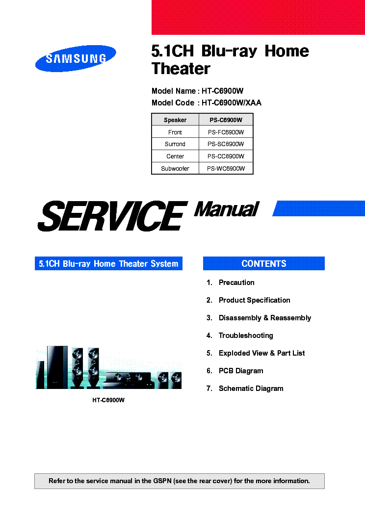 SAMSUNG HT-C6900W-XAA BLU-RAY HOME THEATER service manual