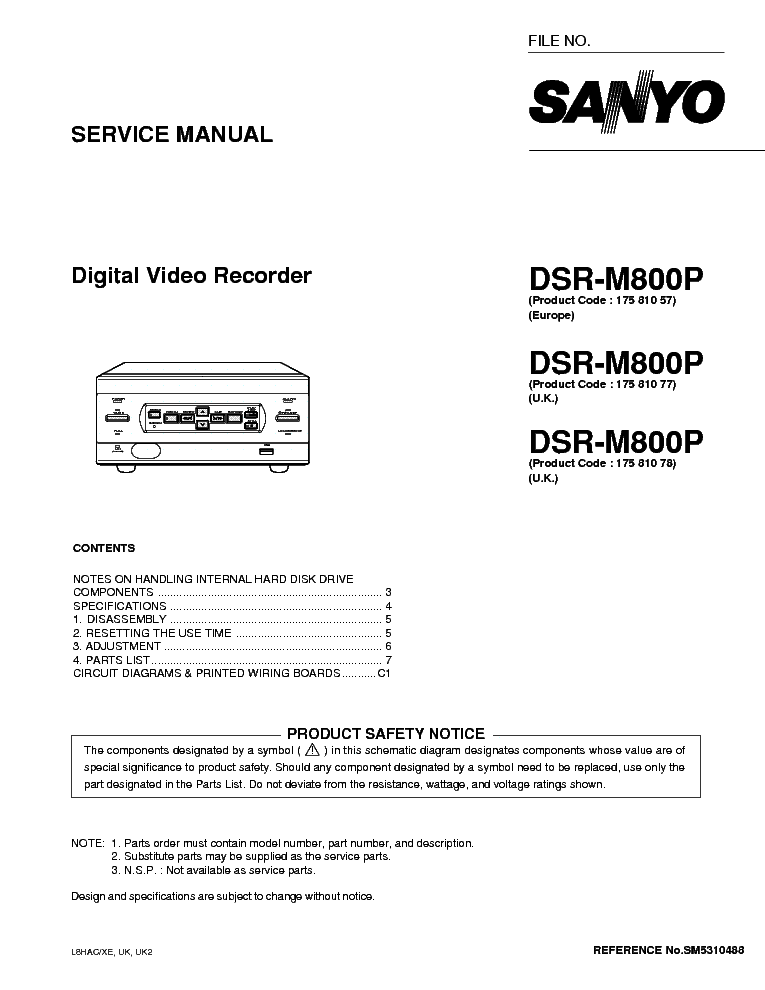 SANYO DSR-M800 SM service manual