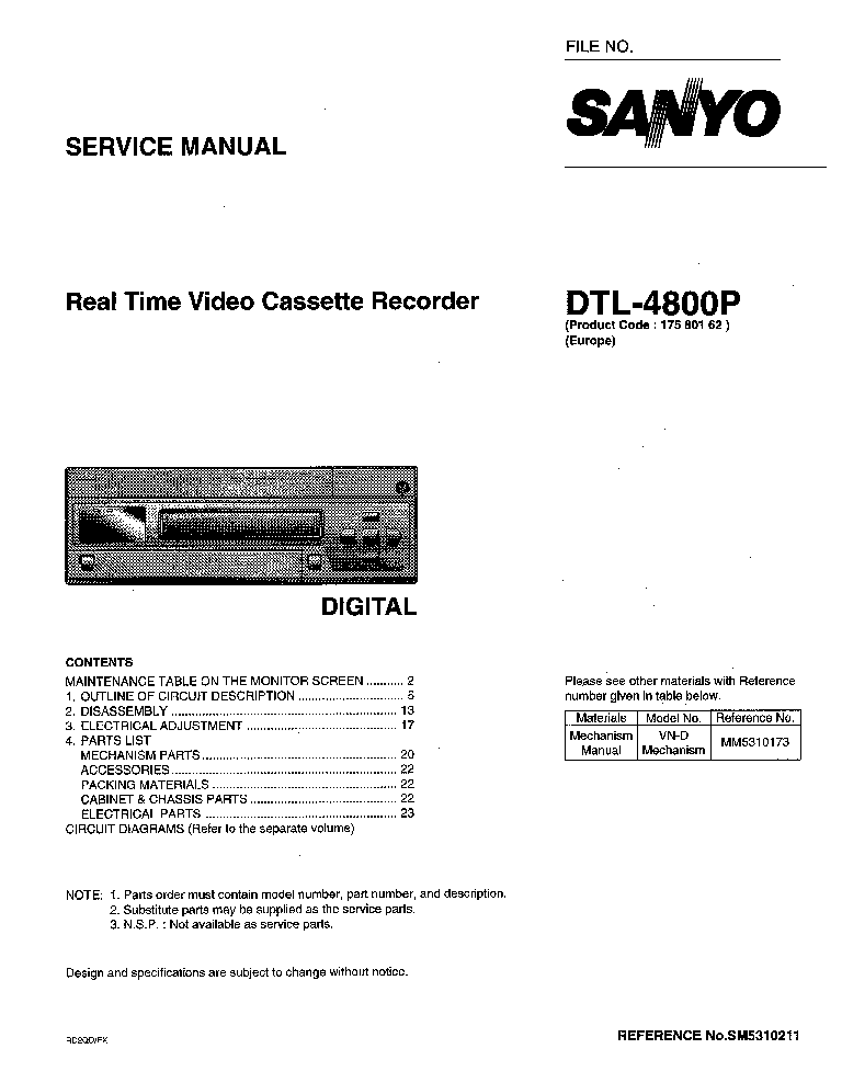 SANYO DTL-4800 SM service manual