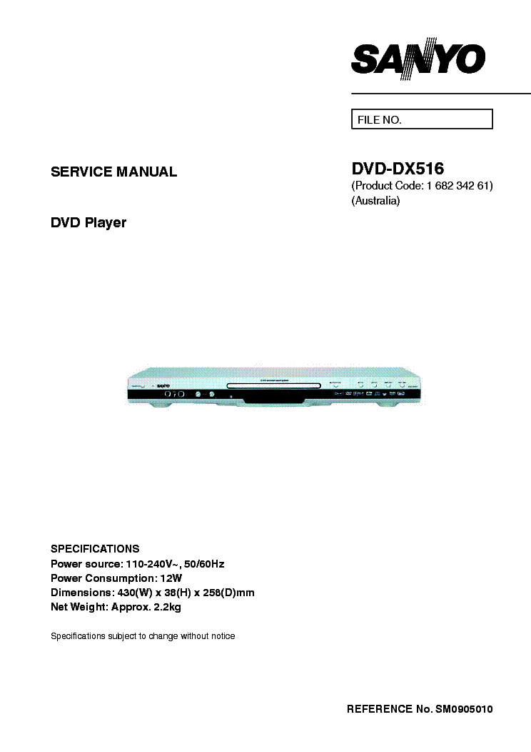SANYO DVD-DX516 SM service manual