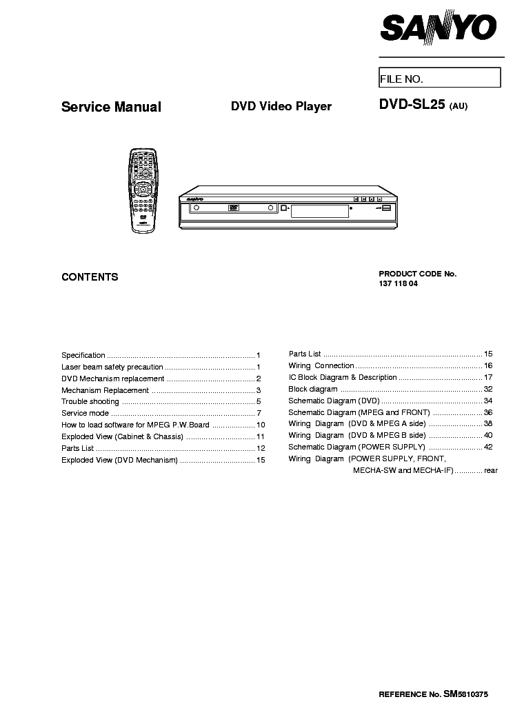 SANYO DVD-SL25 SM service manual