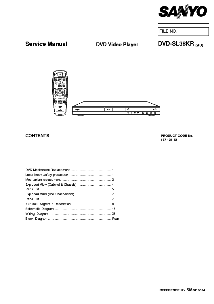 SANYO DVD-SL38KR SM service manual