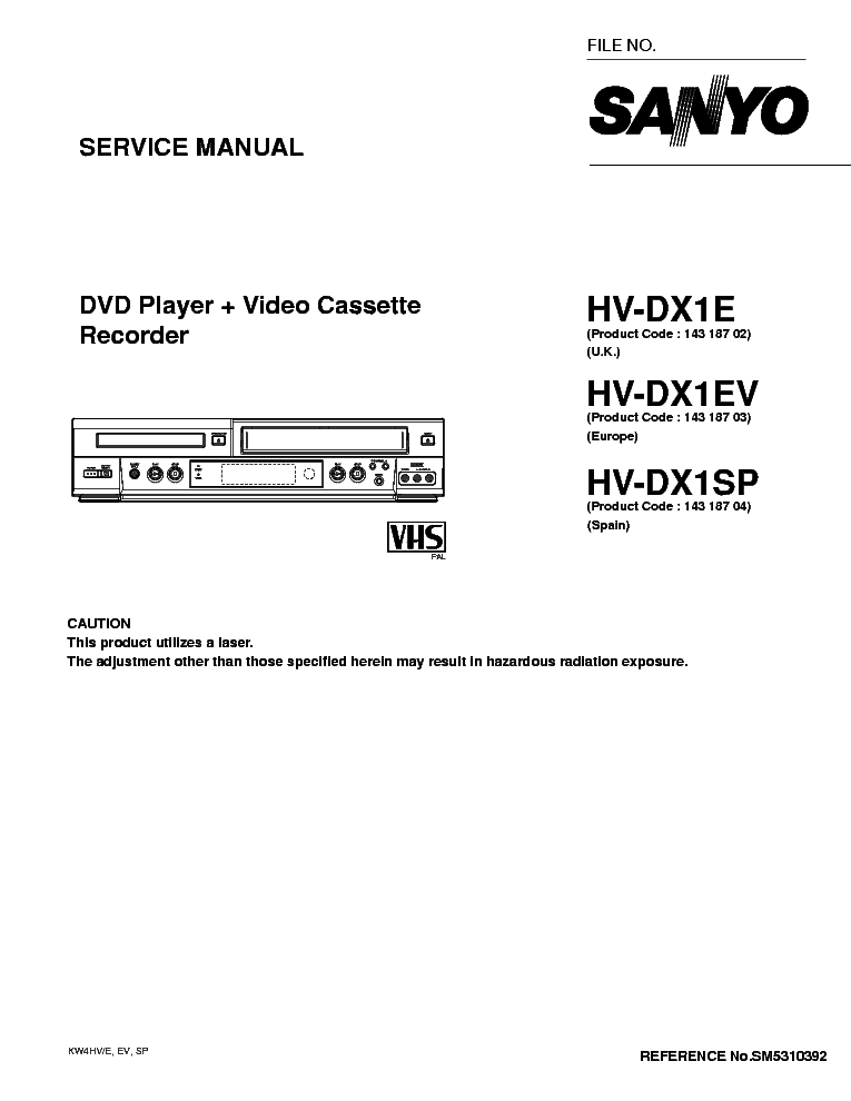 SANYO HV-DX1E HV-DX1EV HV-DX1SP DVD-VCR service manual