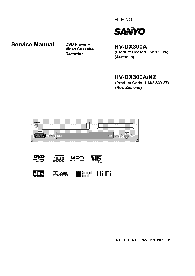 SANYO HVDX300A DVD PLAYERVCR COMBO SM Service Manual download