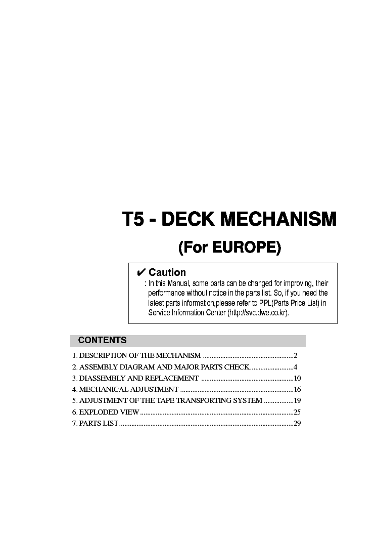 SANYO MECHANISM T5 service manual