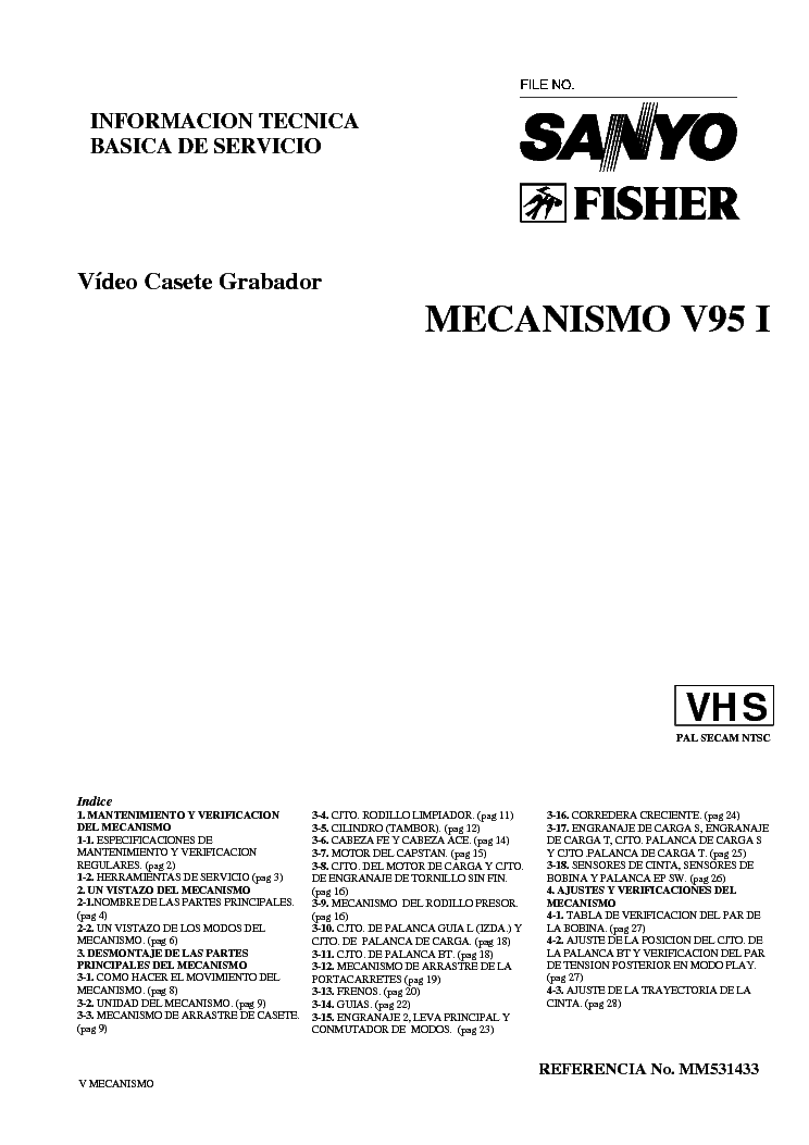 SANYO MECHANISM V95I service manual