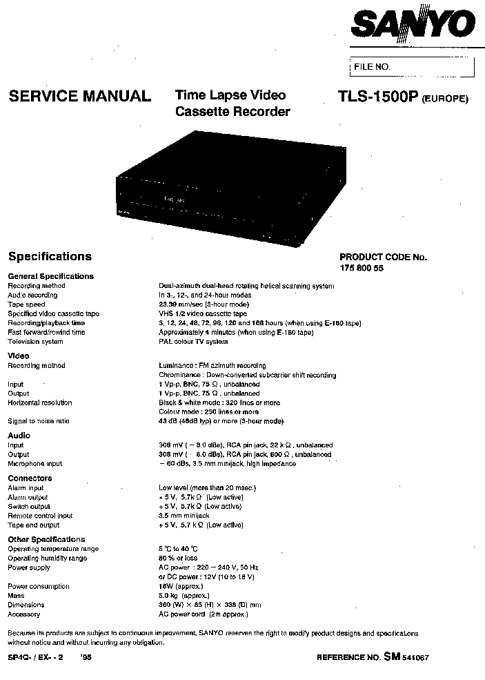 SANYO TLS-1500P SM service manual