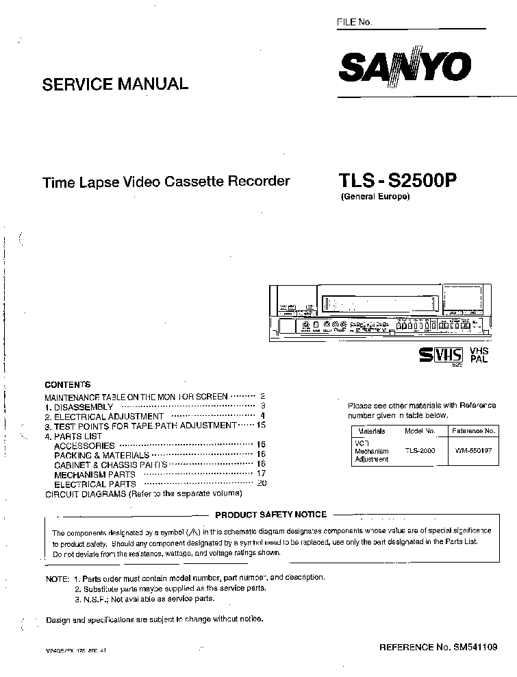 SANYO TLS-S2500P SM service manual