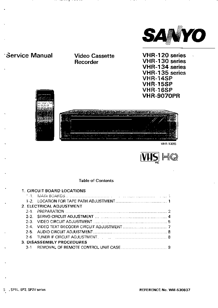 SANYO VHR-120 service manual