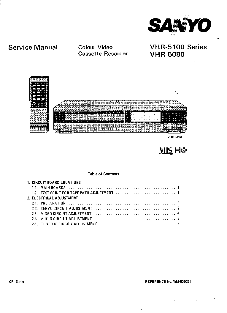 SANYO VHR-5080 VHR-5100 SERIES WITH P88 MECHANISM service manual