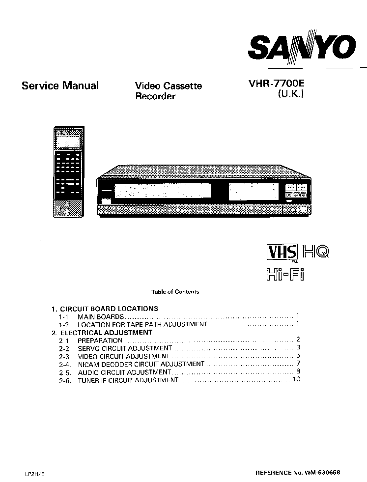 SANYO VHR-7700E SM service manual