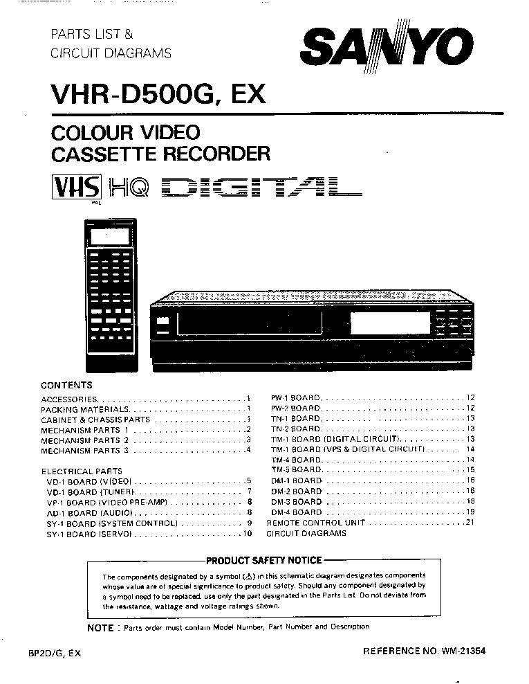 SANYO VHR-D500G EX service manual