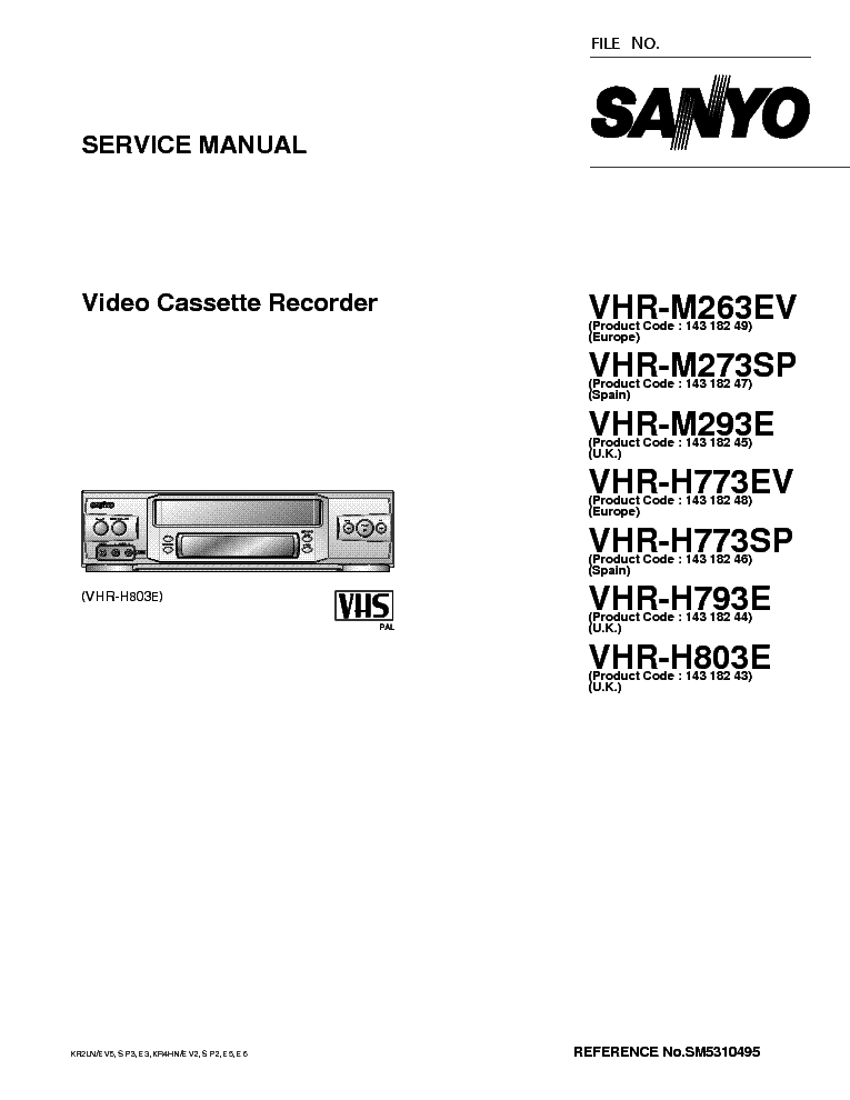 SANYO VHR-M263 M273 M293 M773 M793 M803 SM service manual