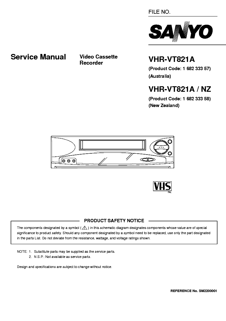 SANYO VHR-VT821 VCR SM service manual