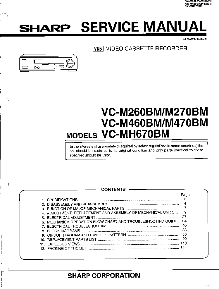 SHARP VC-M260-270-460-470-670-BM Service Manual Download, Schematics ...