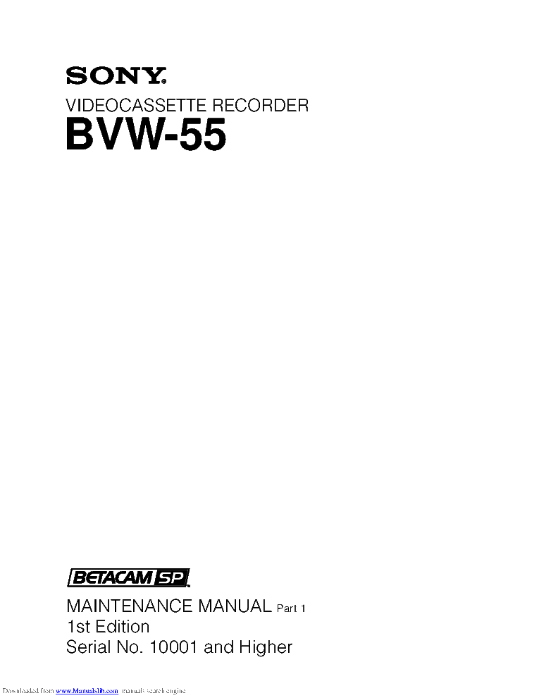 SONY BVW-55 VCR service manual (1st page)