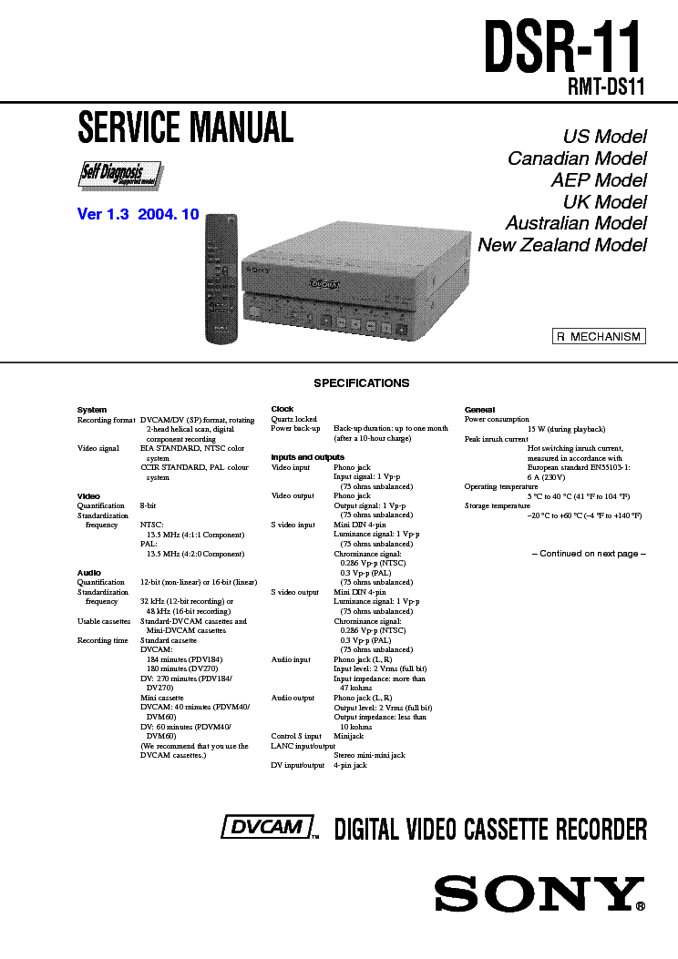 SONY DSR-11 VER-1.3 SM service manual (1st page)