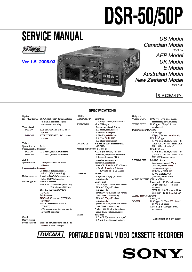 SONY DSR-50 VER1.5 Service Manual download, schematics, eeprom