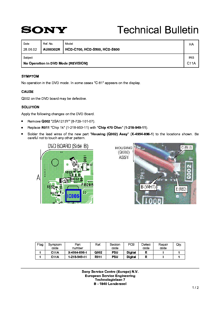 SONY DVD CODE C-81 1 service manual (1st page)