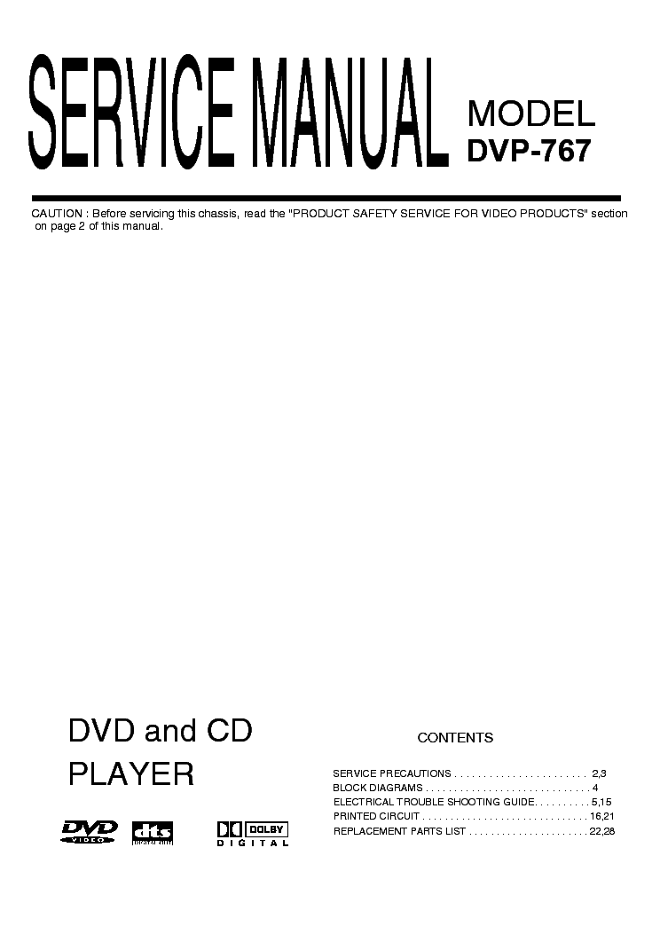 SONY DVP-767 service manual (1st page)