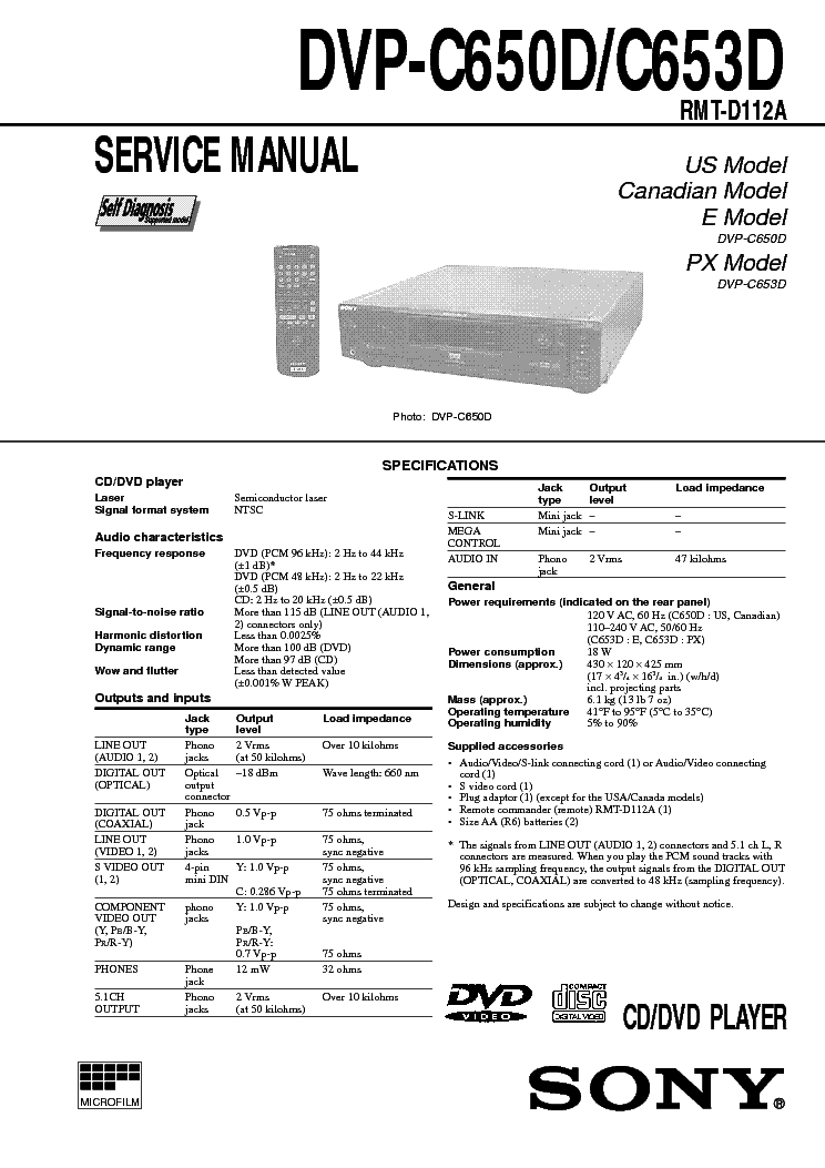 SONY DVP-C650D,C653D SM service manual (1st page)