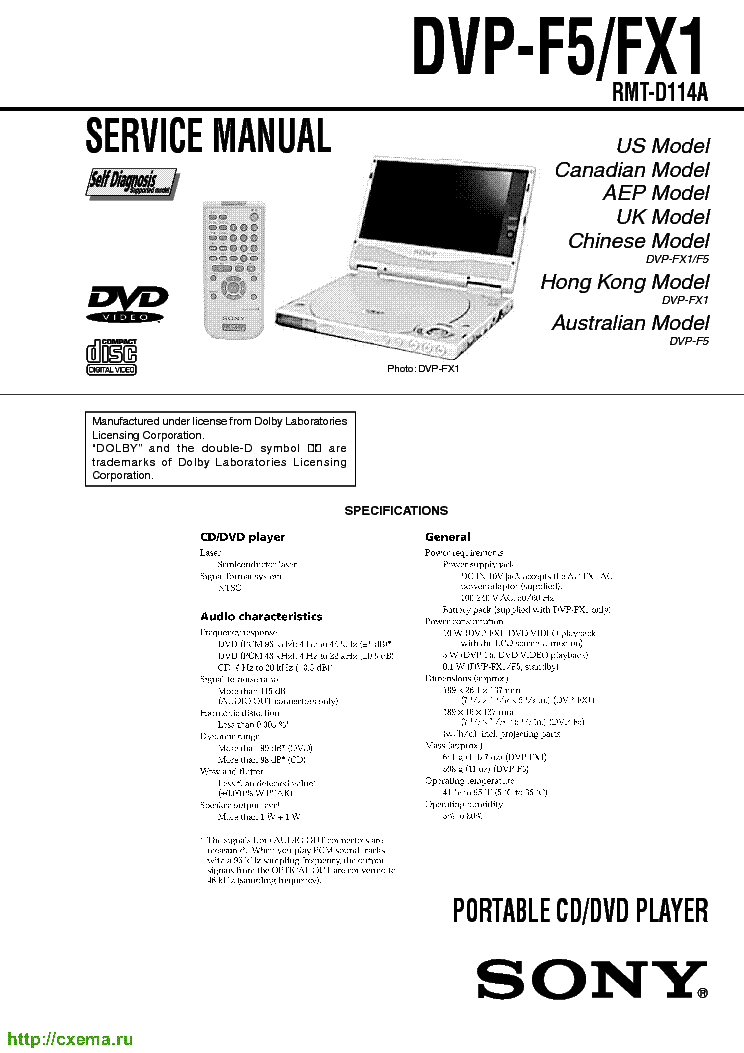 SONY DVP-F5 FX1 service manual (1st page)
