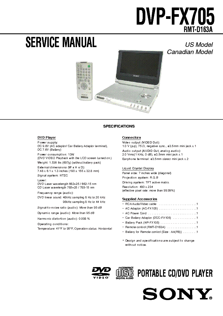 SONY DVP-FX-705 service manual (1st page)