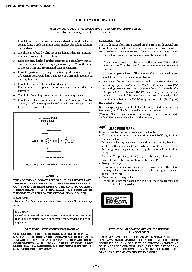 SONY DVP-NS318 DVP-NS328 DVP-NS628P service manual (2nd page)