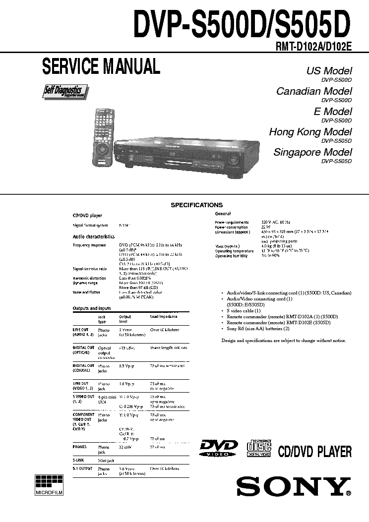 SONY DVP-S-500,505-D service manual (1st page)