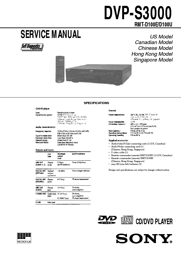 SONY DVP-S3000 service manual (1st page)