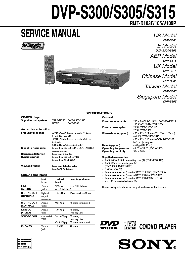 SONY DVP-S300 305 315 service manual (1st page)