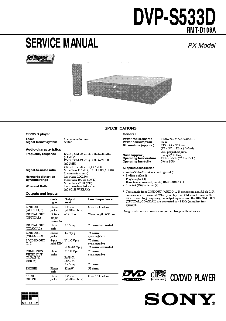 SONY DVP-S533D service manual (1st page)