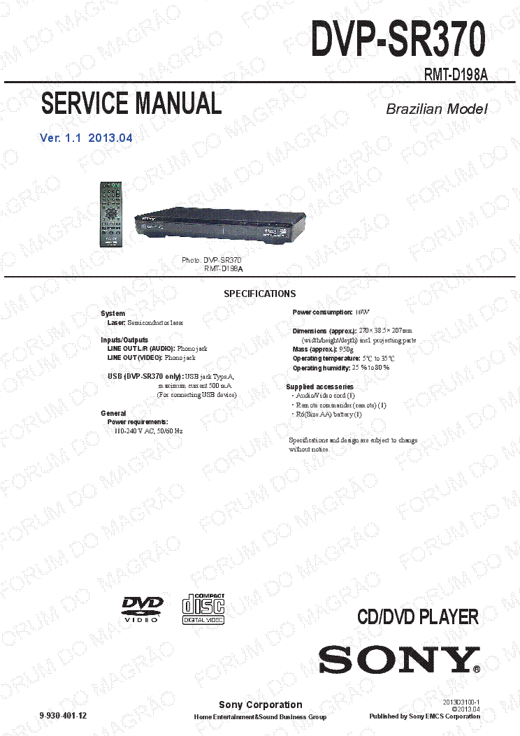 SONY DVP-SR360 - Fiche technique, prix et avis