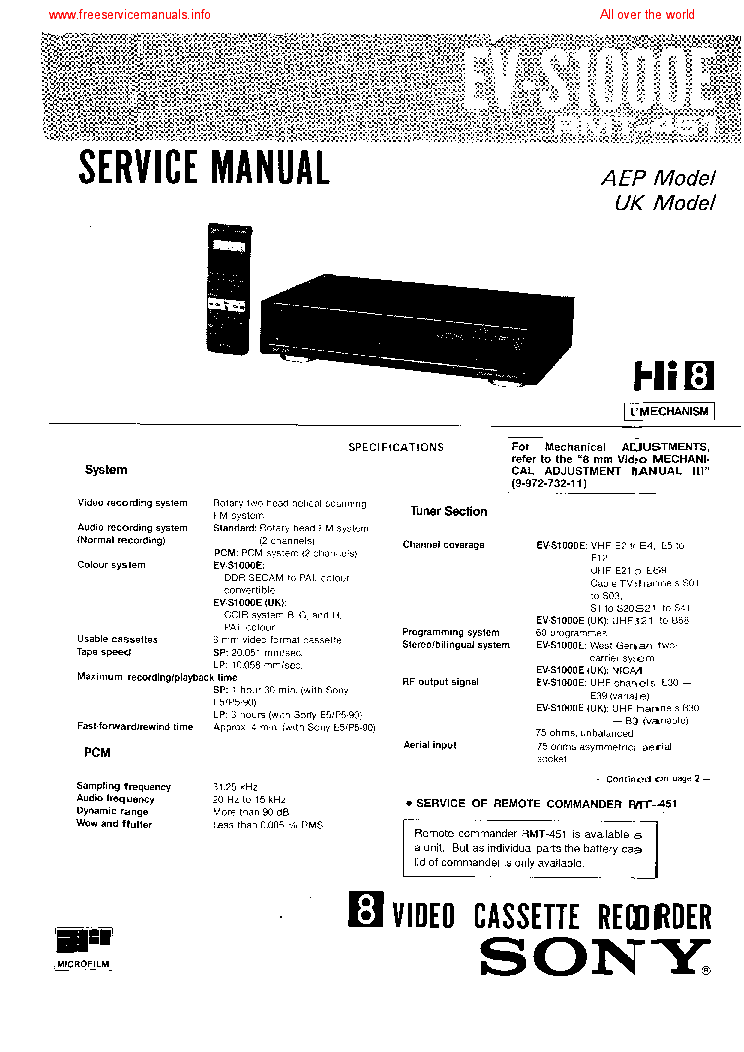 SONY EV-S1000E SM service manual