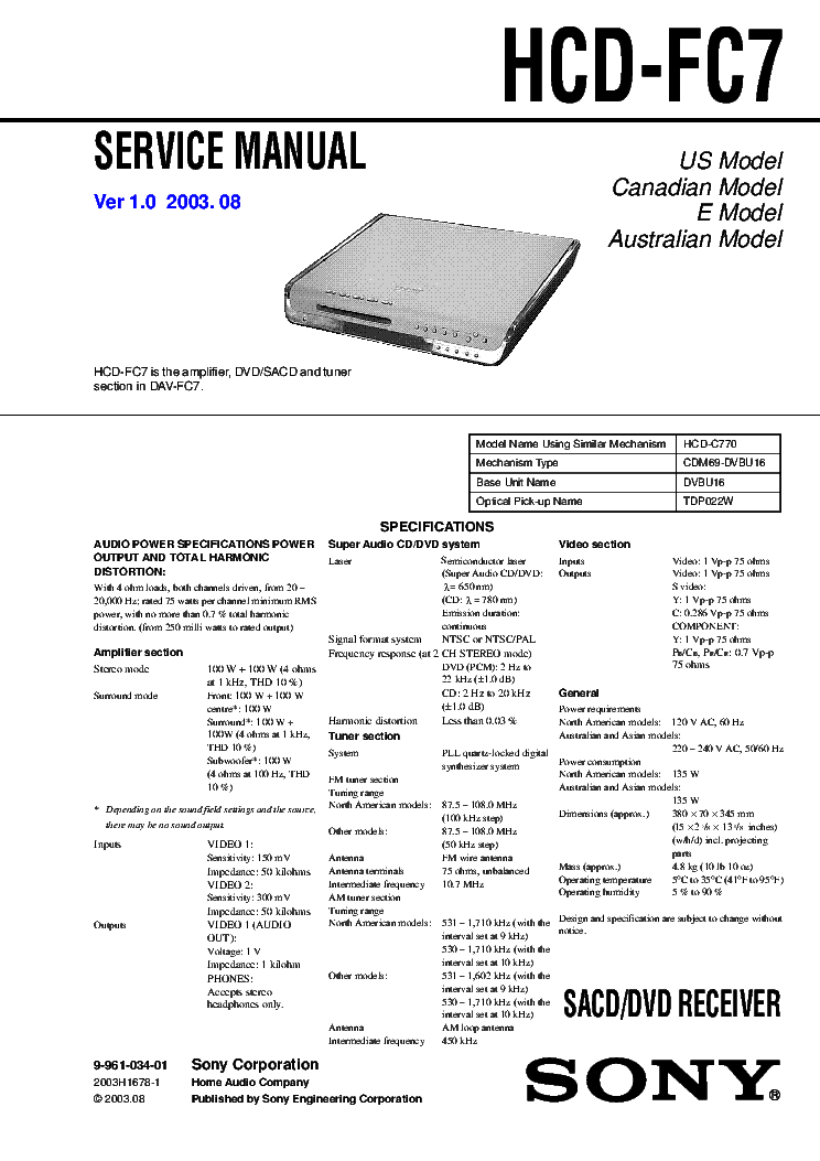 SONY HCD-FC7 VER.1.0 service manual