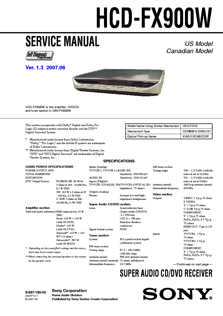 SONY HCD-FX900W SM Service Manual Download, Schematics, Eeprom, Repair ...