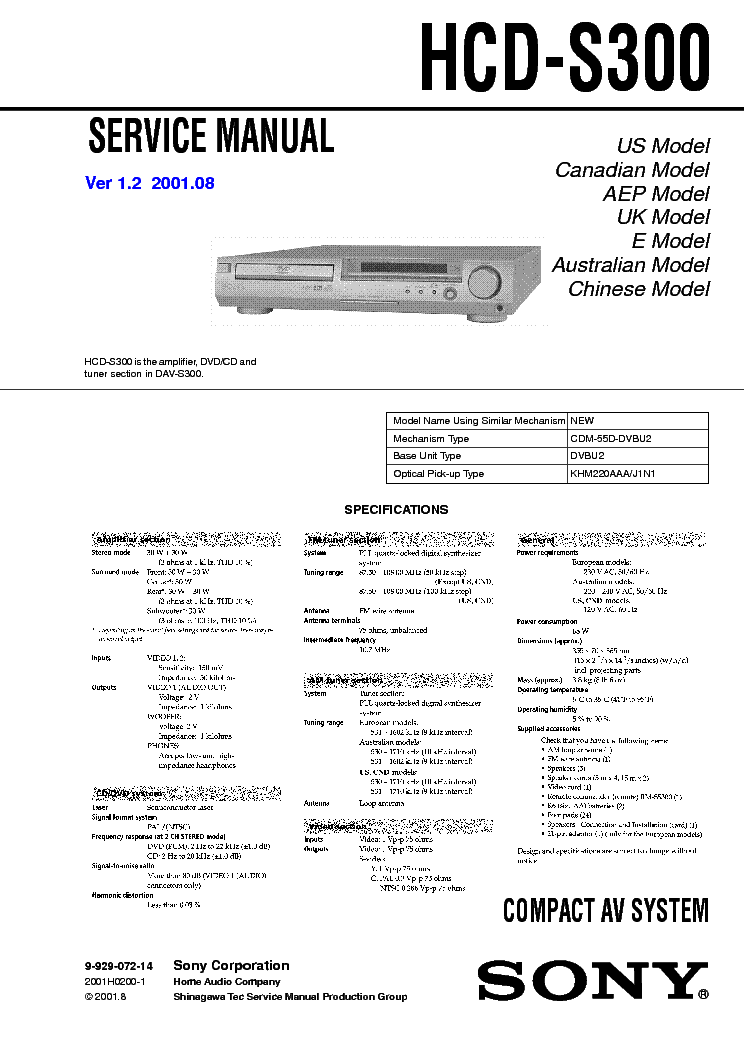 SONY HCD-S300 VER-1.2 SM service manual