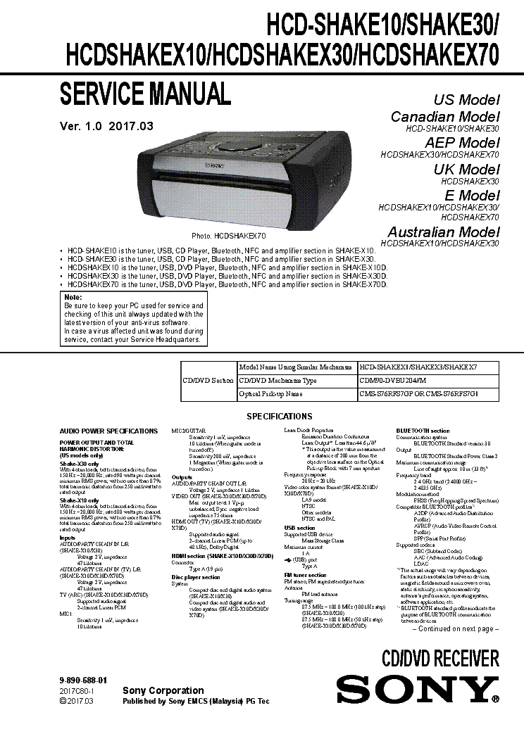 SONY HCD-SHAKE10 30 HCDSHAKEX10 30 70 VER.1.0 SM service manual (1st page)